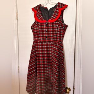 Red with gray polka dot swing dress